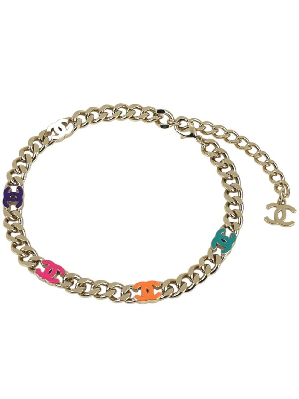 Chanel Necklace CC Logo Chain Gold Plated Multicolor